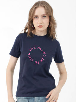 RAREISM - Karlie Navy Blue Solid T-Shirt