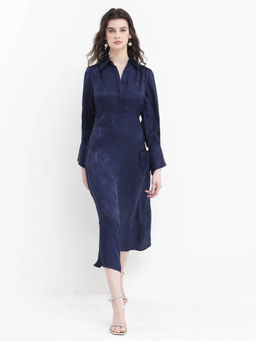 RAREISM - Kono Primary Navy Blue Solid Midi Dress