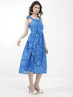 RAREISM - Natsuki Primary Blue Floral Midi Dress