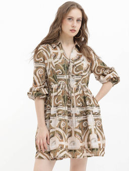 RAREISM - Rory Pastel Brown Printed Dress