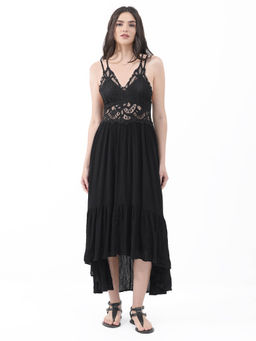 RAREISM - Semolina Primary Black Self Design Midi Dress
