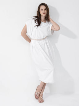 RAREISM - Sirio Primary White Solid Midi Dress with Belt (Set of 2)