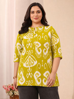 Extra love by Libas - Green Printed Mandarin Neck Straight Tunic