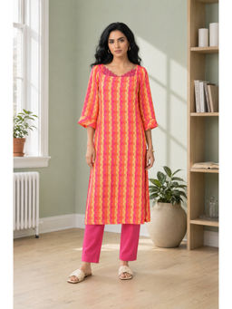 Aurelia - Pink Checks V-Neck Straight Kurta