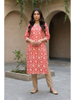 Aurelia - Red Floral Round Neck Straight Kurta