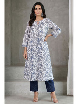 Folksong - Off White Printed Round Neck Relaxed Kurta
