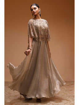 Biba - Grey Embroidered Square Neck Regular Jacket & Choli with Lehenga
