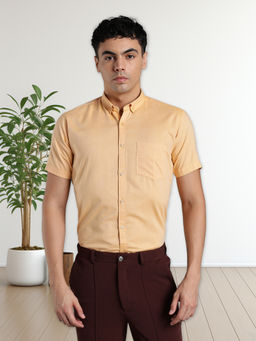 KUONS AVENUE - Yellow Men Oxford Cotton Formal Shirt
