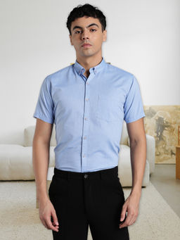 KUONS AVENUE - Blue Men Oxford Cotton Formal Shirt