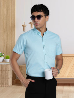KUONS AVENUE - Blue Men Oxford Cotton Formal Shirt