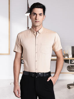 KUONS AVENUE - Beige Men Oxford Cotton Formal Shirt