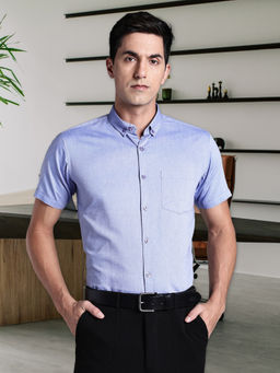 KUONS AVENUE - Blue Men Oxford Cotton Formal Shirt