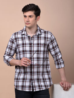 CRIMSOUNE CLUB - Men Wine Checked Pure Cotton Shirt