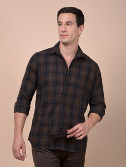 CRIMSOUNE CLUB - Men Brown Checked Pure Cotton Shirt