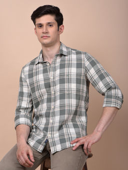 CRIMSOUNE CLUB - Men Green Checked Pure Cotton Shirt