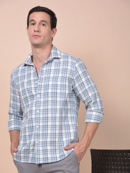 CRIMSOUNE CLUB - Men Blue Checked Pure Cotton Shirt