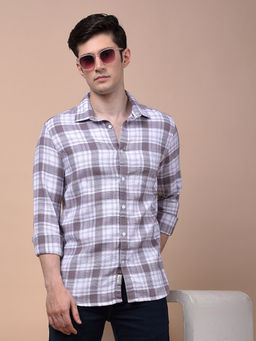 CRIMSOUNE CLUB - Men Purple Checked Pure Cotton Shirt