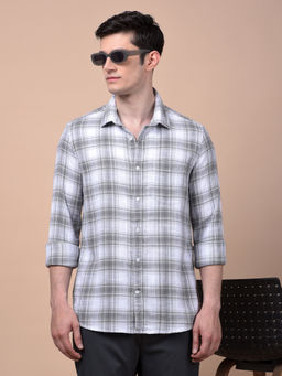 CRIMSOUNE CLUB - Men Green Checked Pure Cotton Shirt