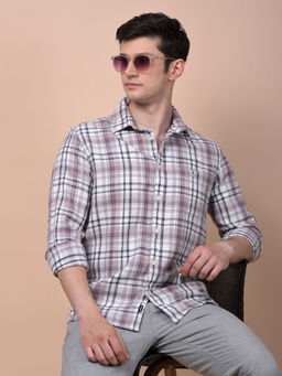 CRIMSOUNE CLUB - Men Mauve Checked Pure Cotton Shirt