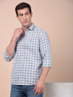 CRIMSOUNE CLUB - Men White Checked Pure Cotton Shirt