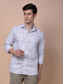 CRIMSOUNE CLUB - Men Grey Checked Pure Cotton Shirt