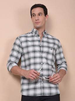 CRIMSOUNE CLUB - Men Green Checked Button-Down Collar Pure Cotton Shirt