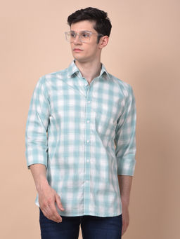 CRIMSOUNE CLUB - Men Blue Checked Pure Cotton Shirt