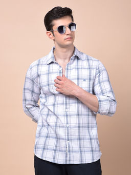 CRIMSOUNE CLUB - Men White Checked Pure Cotton Shirt