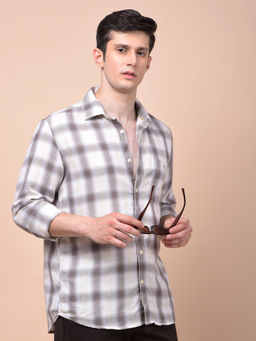 CRIMSOUNE CLUB - Men Brown Checked Linen Shirt