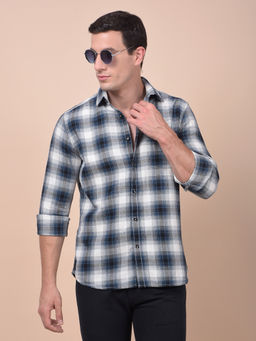 CRIMSOUNE CLUB - Men Blue Checked Pure Cotton Shirt