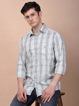 CRIMSOUNE CLUB - Men Green Checked Pure Cotton Shirt
