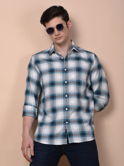 CRIMSOUNE CLUB - Men Blue Checked Pure Cotton Shirt