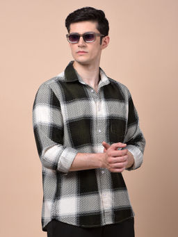 CRIMSOUNE CLUB - Men Olive Checked Pure Cotton Corduroy Shirt