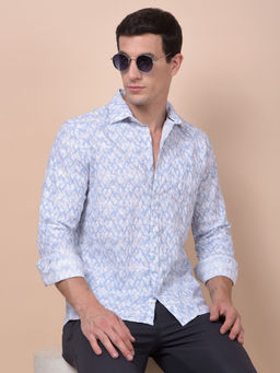 CRIMSOUNE CLUB - Men Blue Printed Linen Shirt