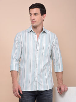 CRIMSOUNE CLUB - Men Blue Vertical Stripes Pure Cotton Shirt
