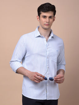 CRIMSOUNE CLUB - Men Blue Vertical Stripes Pure Cotton Shirt