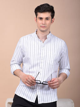 CRIMSOUNE CLUB - Men White Vertical Stripes Pure Cotton Shirt