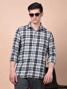 CRIMSOUNE CLUB - Men Grey Checked Pure Cotton Shirt
