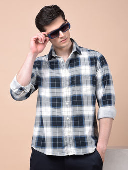 CRIMSOUNE CLUB - Men Blue Checked Pure Cotton Corduroy Shirt