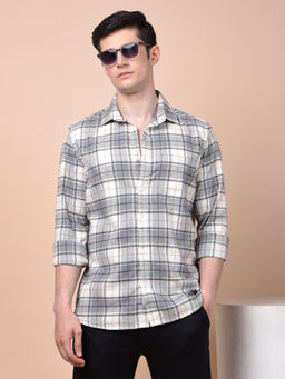 CRIMSOUNE CLUB - Men Grey Checked Pure Cotton Shirt
