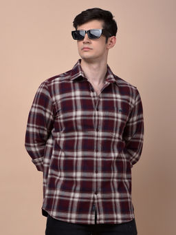 CRIMSOUNE CLUB - Men Maroon Checked Pure Cotton Shirt