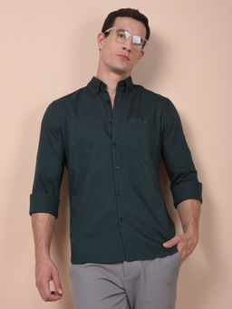 CRIMSOUNE CLUB - Men Green Button-Down Collar Pure Cotton Shirt