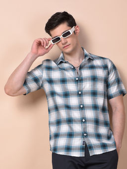 CRIMSOUNE CLUB - Men Blue Checked Pure Cotton Shirt