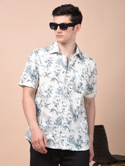 CRIMSOUNE CLUB - Men Blue Floral Print Shirt