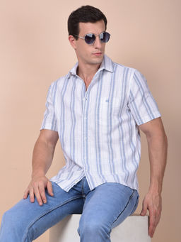 CRIMSOUNE CLUB - Men Blue Vertical Stripes Pure Cotton Shirt