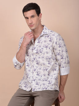 CRIMSOUNE CLUB - Men Purple Floral Print Shirt