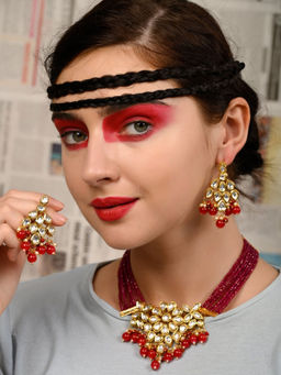 Odette - Red Elegant Kundan Necklace Set