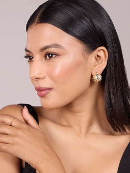 Pipa Bella by Nykaa Fashion - Gold Zircon Embellished Round Stud Earrings
