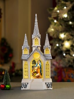 Little Surprise Box - 3 Tower Church With Holy Family decor With Musical Glitter Christmas Decor