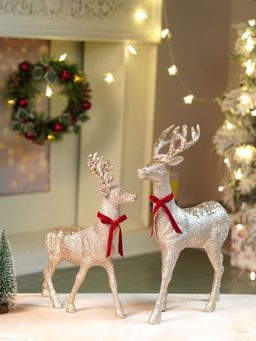 Little Surprise Box - 18 Inches & 15Inches 2Pcs Bronze Sequence Gold Reindeer Combo Christmas Decor